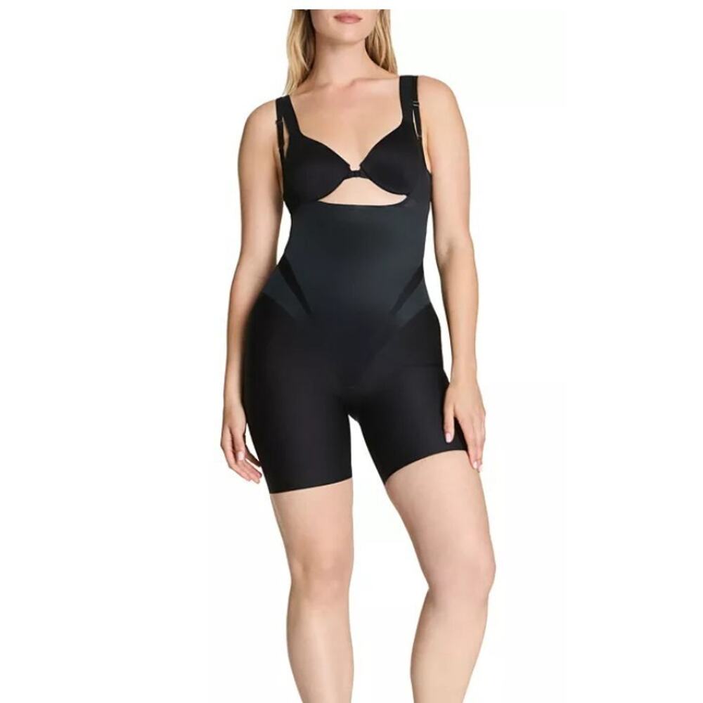 Spanx 2X Black Open-Bust Mid-Thigh Bodysuit 10560R Super Sculpt Shapewear NEW